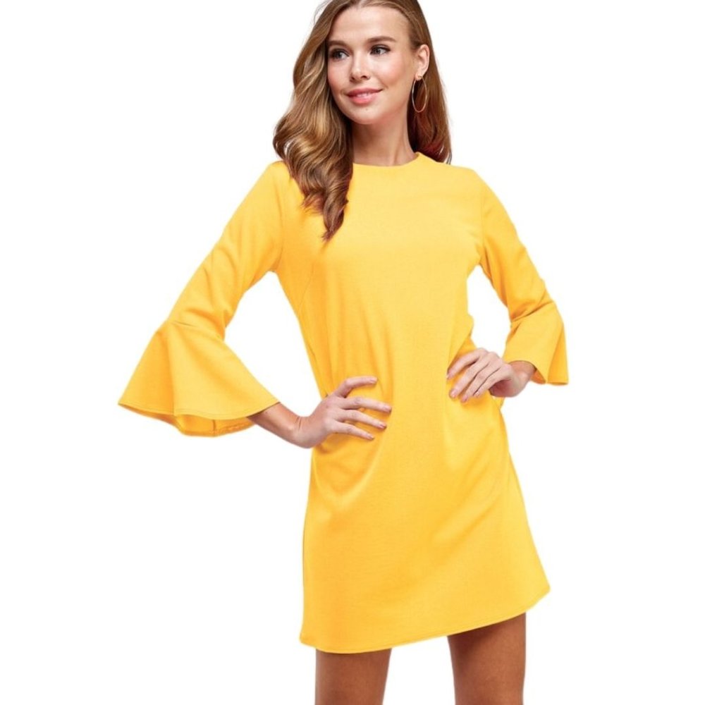 Two Hearts Yellow Bell Sleeve Shift Dress D3034-YELLOW